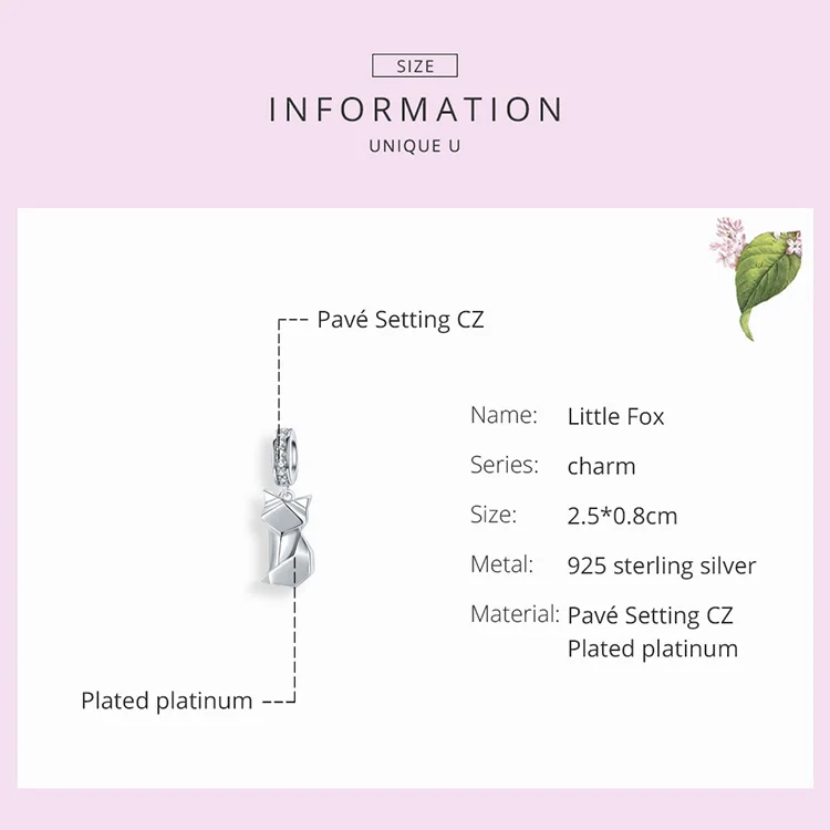 Подлинное серебро 925 пробы маленький кулон с лисичкой fit Pandora браслет очаровательные женские подвески, ожерелья ювелирные изделия