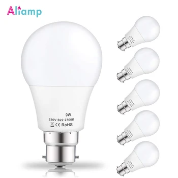 

B22 LED Lihgt Bulbs 9Watt A60 60Watt Incandescent Lamp Equivalent Day White 6000K 810lm Non Dimmable Bayonet for Bedroom 5PACK