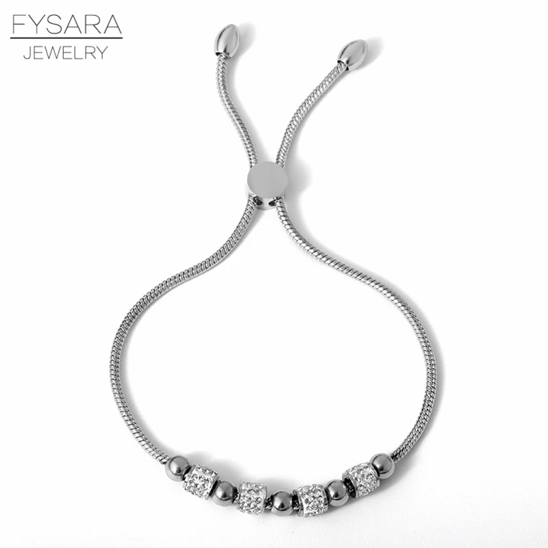 FYSARA 4 цвета из нержавеющей стали золотые черные бусины Crsytals браслеты для женщин Регулируемый Жесткий браслет-цепочка мужские ювелирные изделия для пар