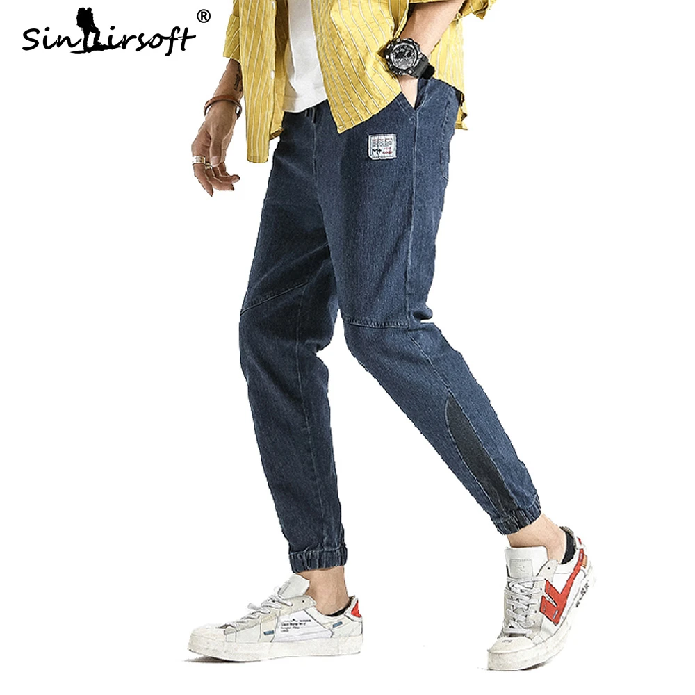 

Men's Cotton Drawstring Waist Ankle-Length Pencil Pants High Street Patchwork Cargo Pants Male Skinny 2019 Autumn Trousers M-8XL
