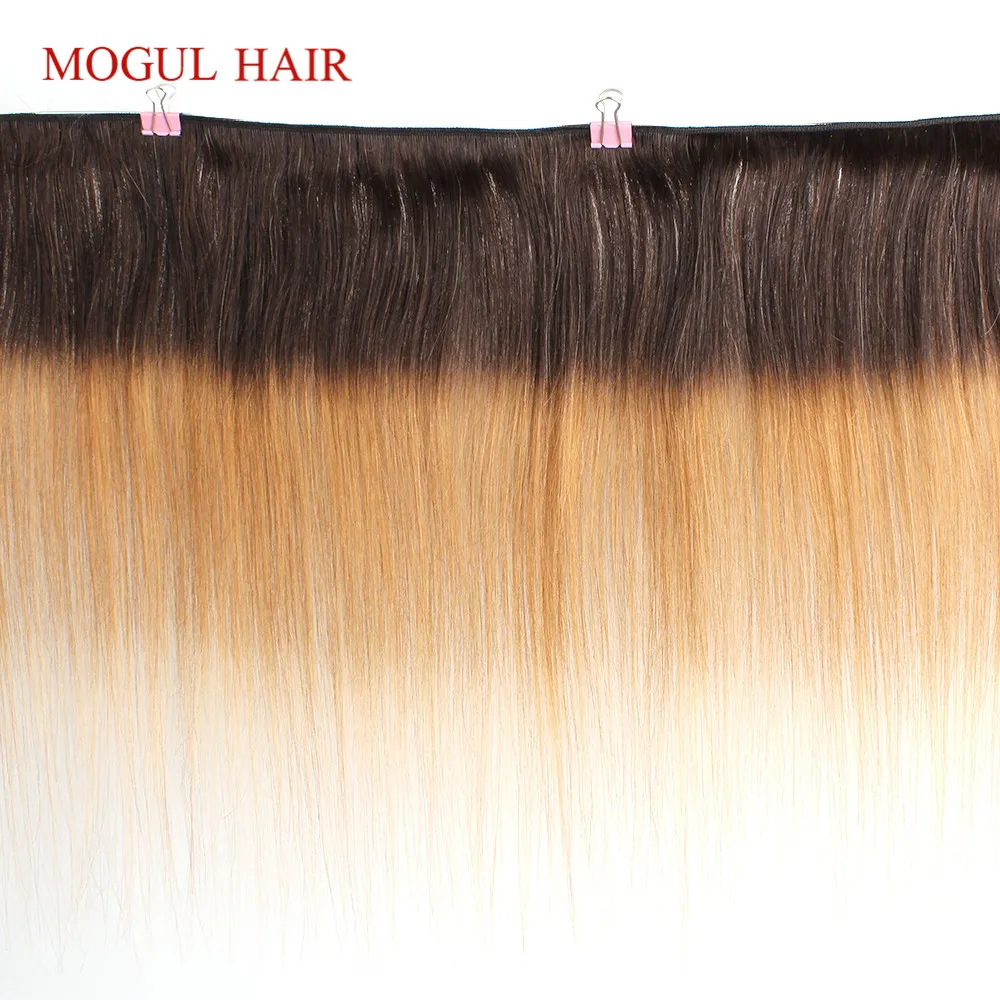 MOGUL HAIR Indian Human Hair Ombre Straight Hair Weave Bundles 2/3 Bundles Three Tone Ombre Honey Blonde Non Remy Hair Extension