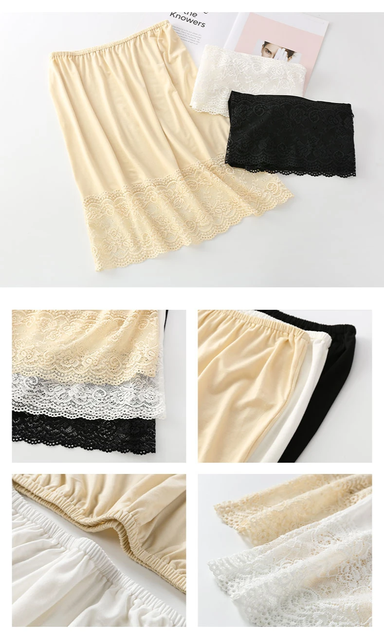 Lace half slip 40cm 50cm safety skirt lining for women base half length short underskirt white lined petticoat black underdress