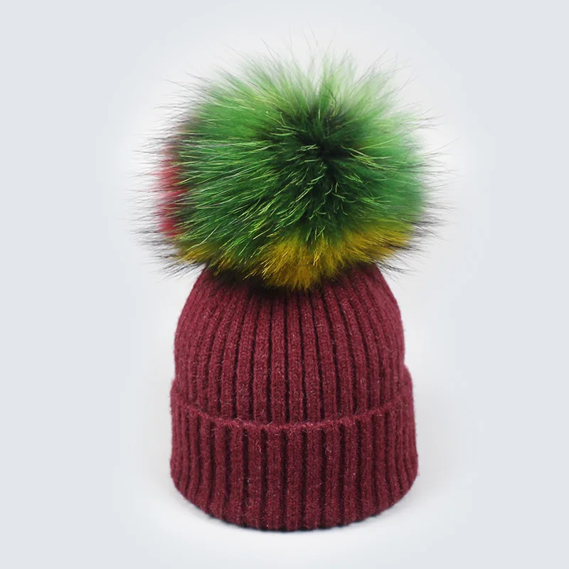 Женская шапка, детский шарф, шапка, набор, с помпоном, Вязанная, Skullies Beanies, шапка, Осень-зима, теплая, унисекс, однотонный, из енота, для улицы - Цвет: I