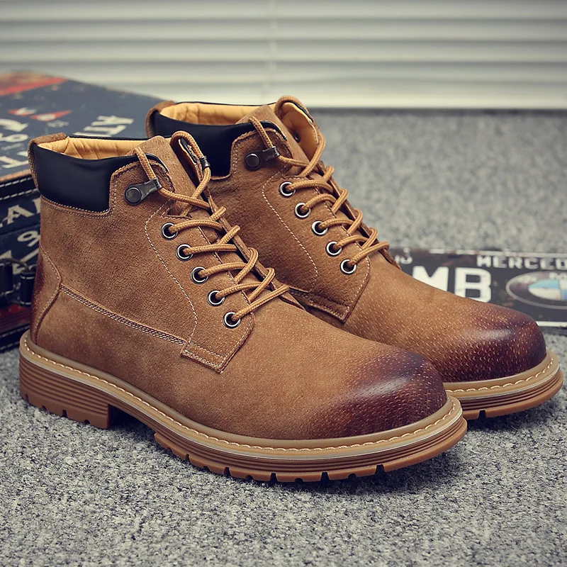 

Autumn New Style Martin Boots Men's 2019 Fashion Work Shoes Men Versatile Worker Boots Genuine Leather Hight-top Lace-up Leather