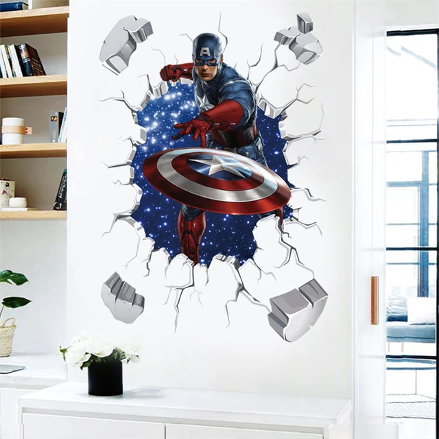 3D -S Kapitány Amerika Pajzsán Keresztül A Fali Matricák Gyerekszobák Wc -Dekoráció Az Avengers Art Pvc Falfestmény Plakátok - Image 2
