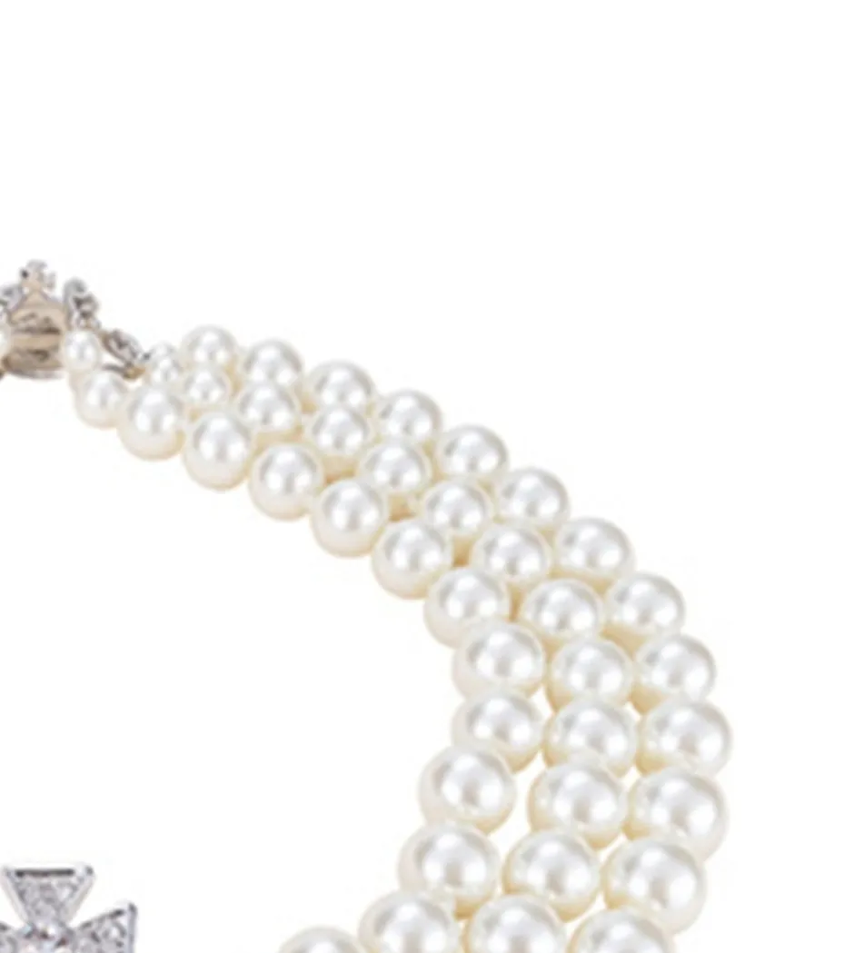 Oro Completo Diamante Collar de perlas de tres capas 
