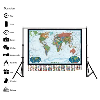 

90x60cm World Wall Maps with National Flags No-fading World Map Picture Canvas Painting for Home School Education Decor