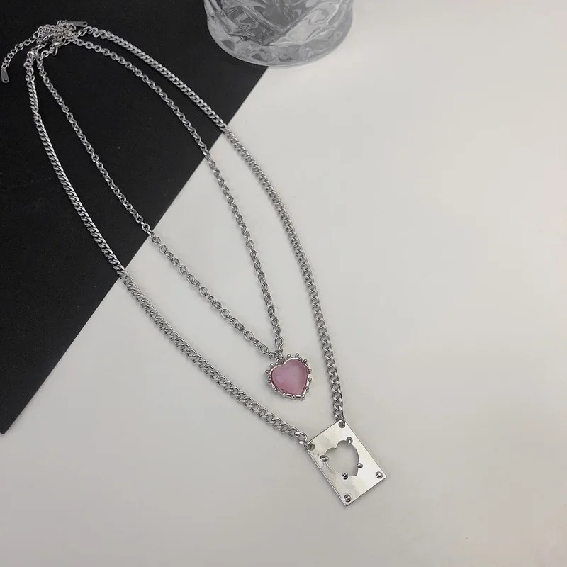Square Necklace Women Heart Pendant Necklaces Woman Chain Jewelry Ladies Lovers Layered Silver Color Trendy Party Metal Collares | Украшения