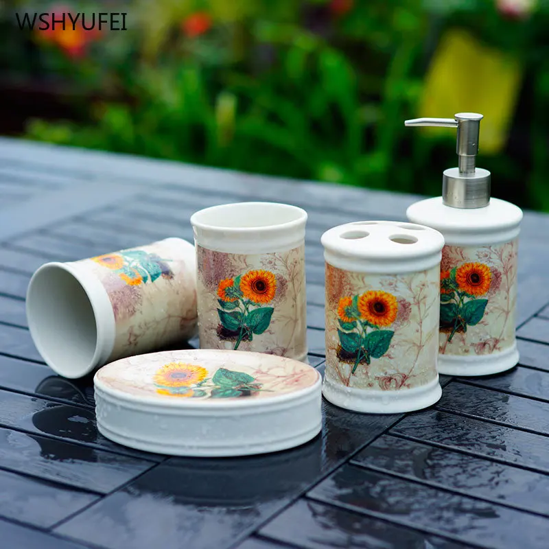 5Pcs sunflower bathroom accessories soap bottle / toothbrush holder
