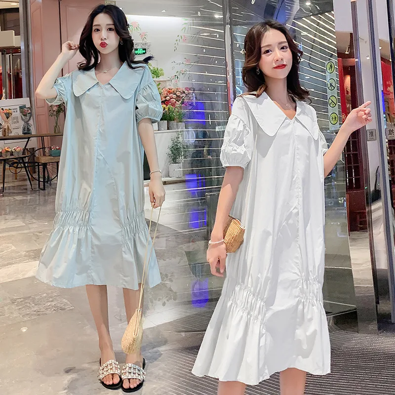 

Maternity Clothes 2019 New Style Pregnant Women Summer Long Korean-style Peter Pan Collar Irregular Dress