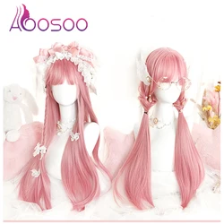 AOOSOO Synthetic Long Straight Hair Lolita Pink Wig with Bangs 29 Inch Woman Party Cosplay Wig Hillier Lake Heat-resistant Hair