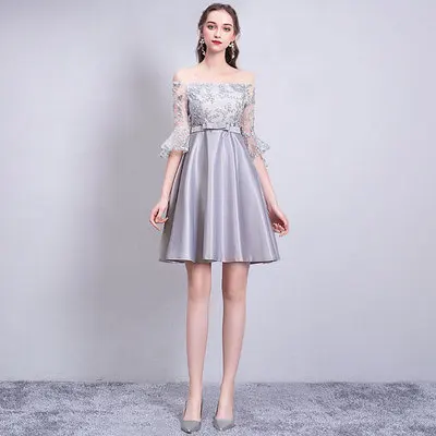 Короткое платье невесты Junior элегантное женское для свадебной вечеринки vestido de festa Longo выше колена сексуальное свадебное платье выпускного вечера кружева - Цвет: A gray 94