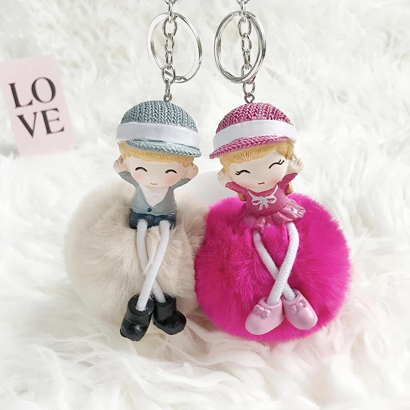 Cartoon creative couple key chain love a pair of male car key chain female GIFT PENDANT 2 sets