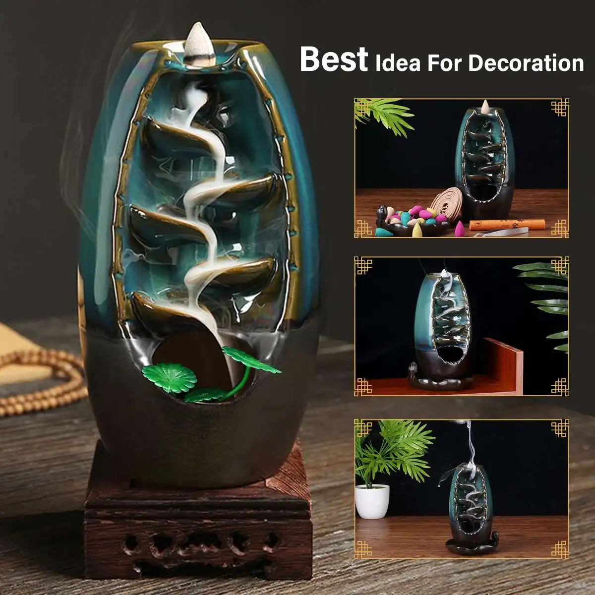 Ceramic Backflow Incense Burner Waterfall Incense Holder Incense Sticks