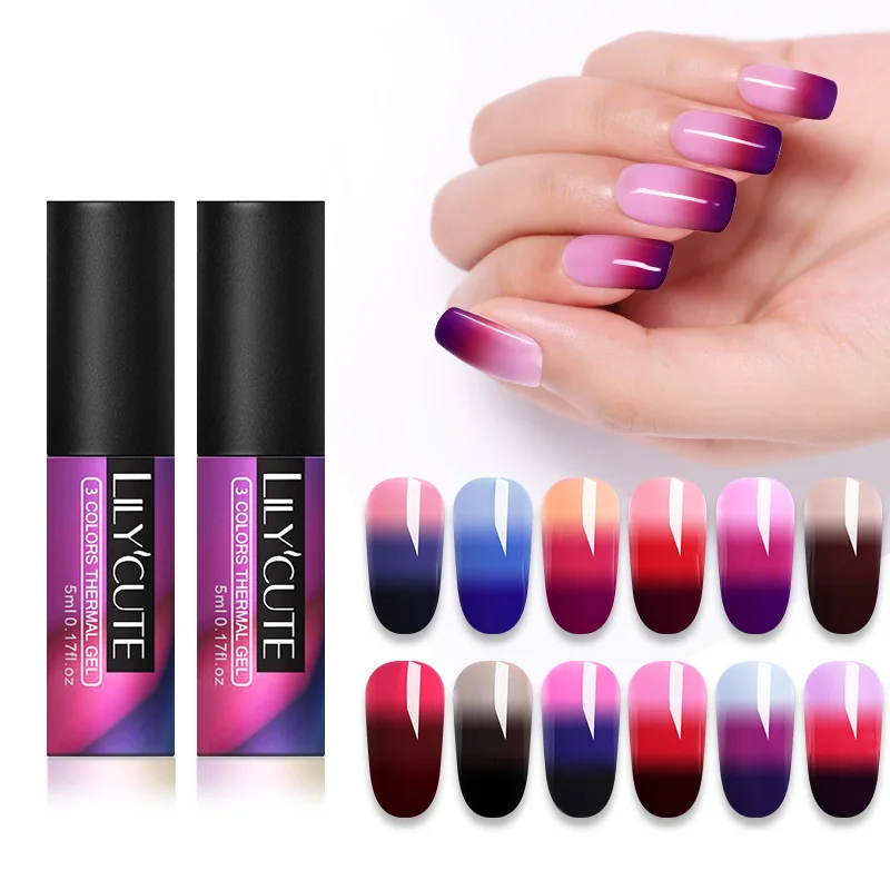 

LILYCUTE Thermal Nail Gel Polish 5ml 3-layers Temperature Color Changing Soak Off UV LED Gel Varnish