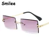 Rimless Rectangle Womens Sunglasses 2020 Luxury Brand Brown Tinted Lens Sun Glasses Fashion Square Shades