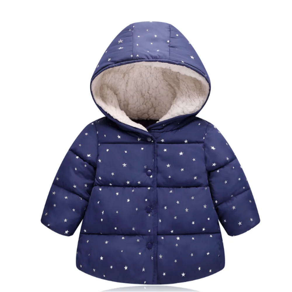 Blue Одежда для маленьких девочек милая куртка для девочек, зимнее детское рождественское пальто плотные парки с капюшоном Детская осенняя одежда для малышей из хлопка - Цвет: Blue
