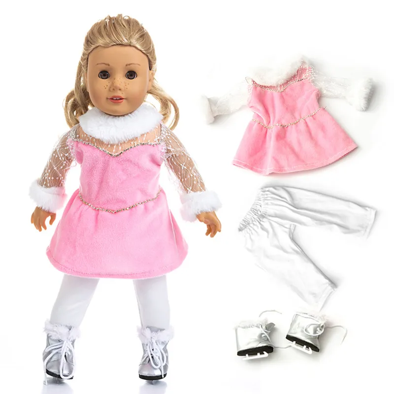 

Fit 17 inch 43cm Baby New Born Doll Clothes Skate 3-Piece Suit Denim Purple Dress Swimsuit American Dress Girl For Baby Gift