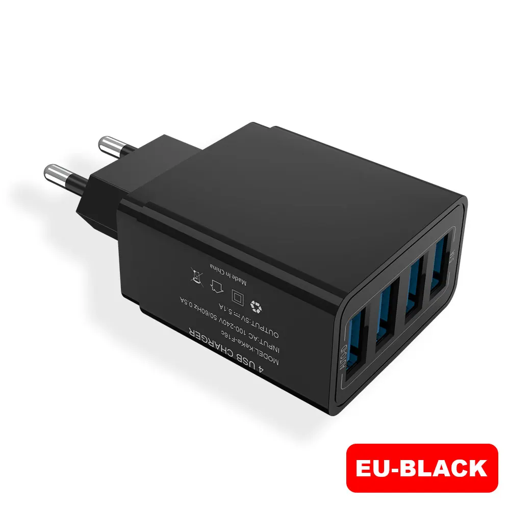 Зарядное устройство Vanniso EU US UK с разъемом USB для iphone 7 X Xiaomi mi9 note7, универсальное зарядное устройство с 4 портами для samsung A70 huawei, настенный адаптер - Тип штекера: EU Plug Black