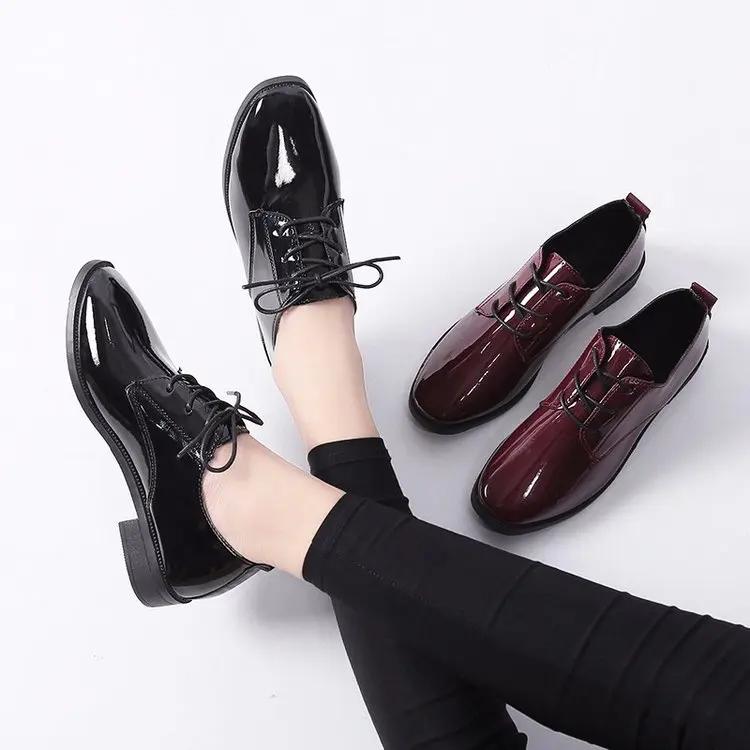 Женская обувь; сезон осень-зима; повседневные удобные нескользящие прогулочные туфли из искусственной кожи на низком каблуке со шнуровкой; женская обувь; zapatos de mujer; G775