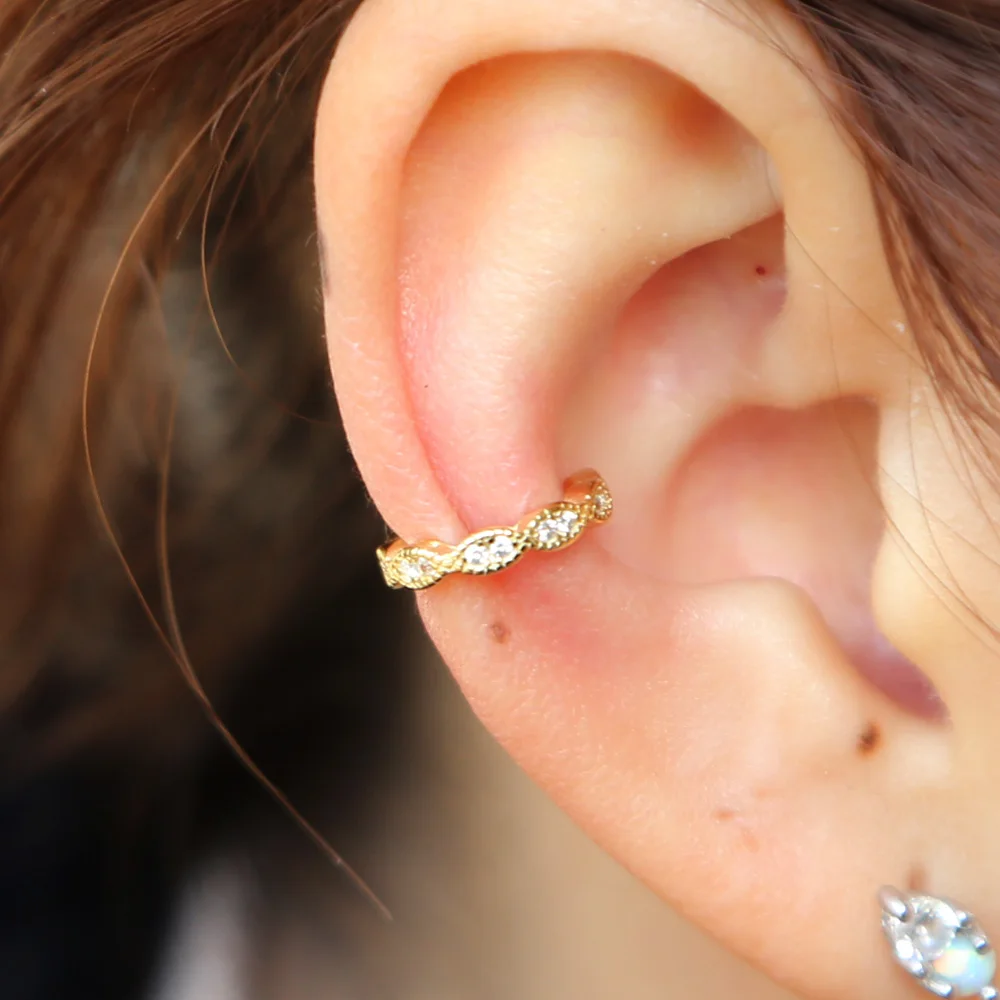 Женские серьги Клипсы из серебра 925 пробы с фианитом|clip on earrings|ear cuff clipcuff clip earings |