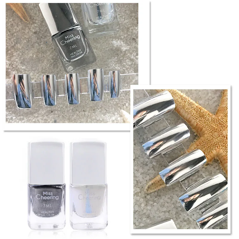 

2Pcs Mirror Nail Polish Silver Transparent Long-Lasting Metal Nail Gel Polish Metallic Lacquer Nail Polish Nail Decoration Tools