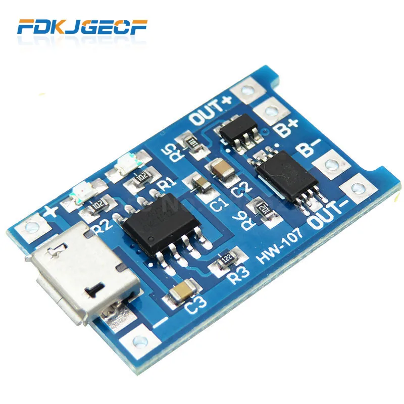 

1pcs Micro USB 5V 1A 18650 TP4056 Lithium Battery Charger Module Charging Board With Protection Dual Functions 1A Li-ion