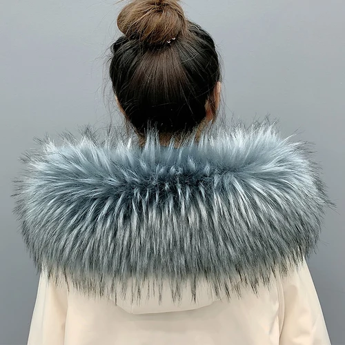 Супер большой широкий воротник из искусственного меха енота для женщин и мужчин зимняя куртка декоративный меховой воротник очень большой цвет меховые шарфы - Цвет: grey