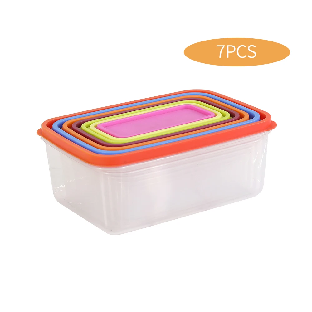 

7 Pcs Food Preservation Bento Boxes Rectangular Refrigerated Storage Box Set Home Refrigerator Office Outdoor PP Home Organizer