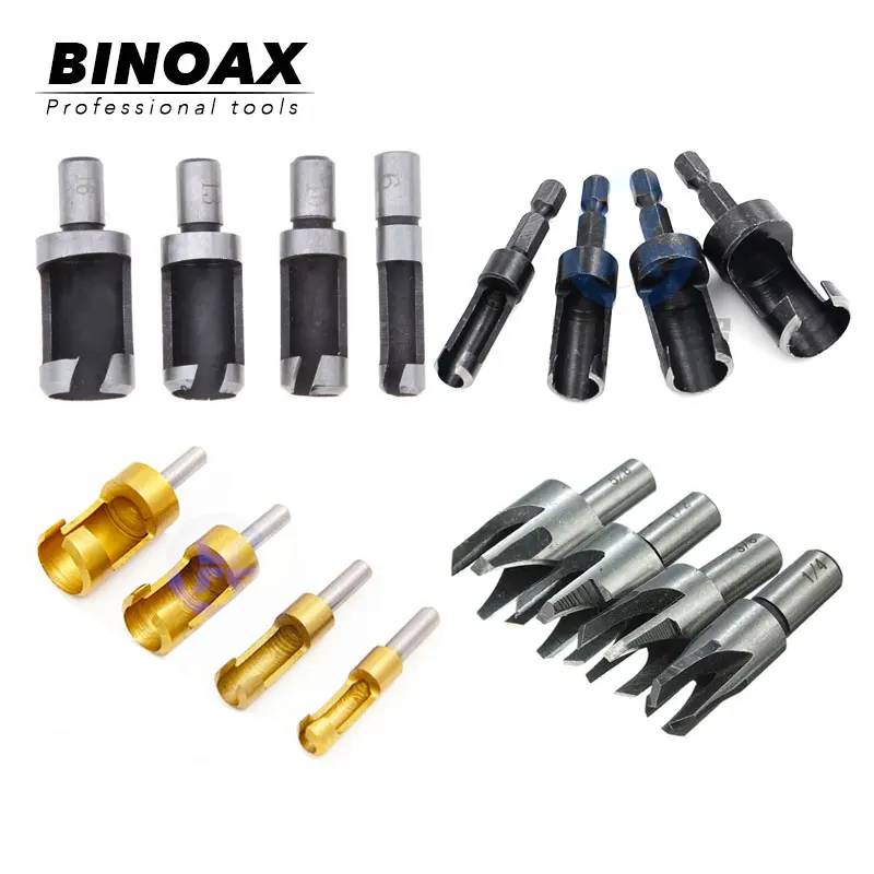 

BINOAX 4pcs Plug Cutter Drill Bit Set 1/4" 3/8" 1/2" 5/8" Woodworking Wood Plug Cutter Cutting Tools