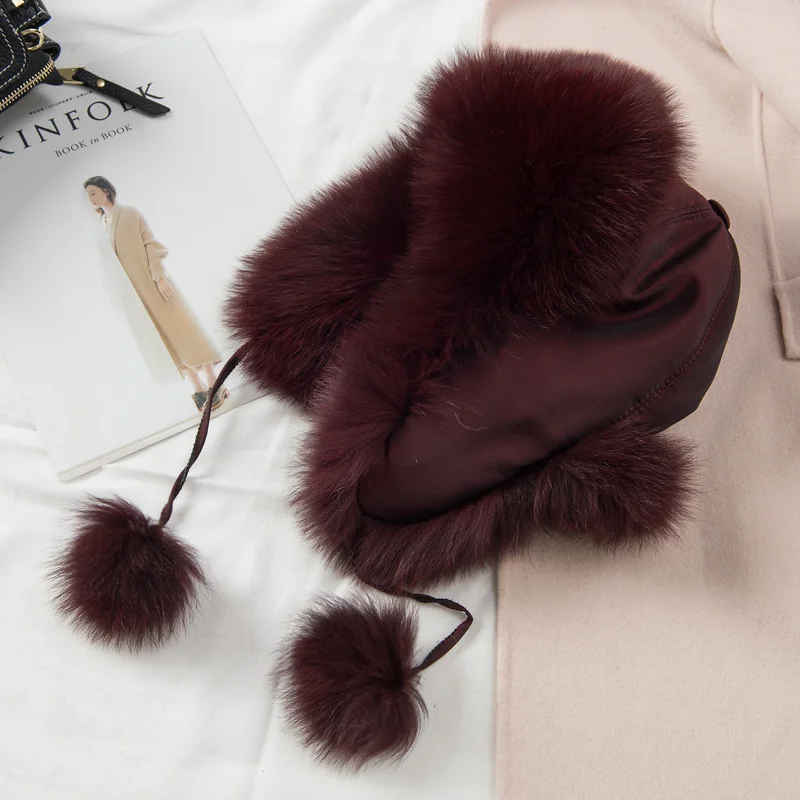 7 Мода стиль Зимний русский природный Real Fox Fur Hot женщин Теплый Хорошее качество Подлинный Real Fox Fur Cap - Цвет: 7