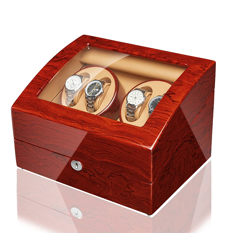 JQUEEN 4 Автоматические наручные часы из розового дерева Winder с 6 Чехол для хранения режимов для механических часов