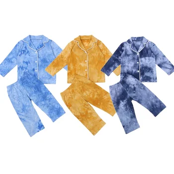 

1-6Year Children Tie Dye Print Pyjamas Baby Boys Girls Long Sleeve Button Down V-neck Tops Pants Pajamas Kid Sleepwear Nightwear