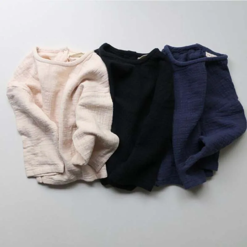 Новинка года; Японская Повседневная Блузка для маленьких мальчиков и девочек; льняная верхняя одежда с длинными рукавами; Осенняя детская футболка