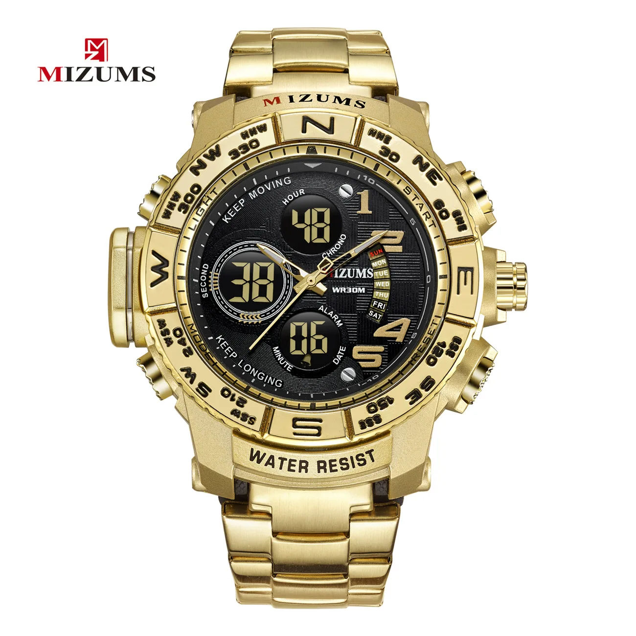

Mizums Ming Bottles M8002 MEN'S Watch LED Watch Waterproof Sports Quartz Watch Steel Belt MEN'S Watch