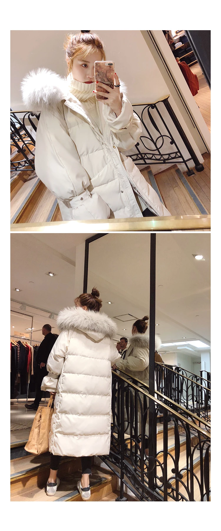 Heydress зима новая Корейская версия женское шифоновое свободное лоскутное платье с длинным рукавом большой меховой воротник хлопок повседневный комплект зимние толстые пальто