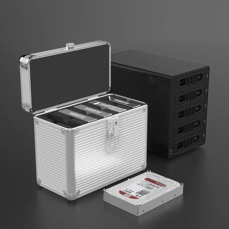 Aluminium 5 Bay or 10 Bay 2.5/" /& 3.5/" Hard Drive Protection Storage Locking Box