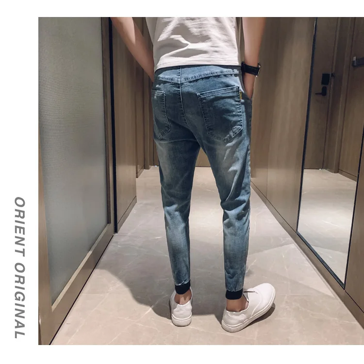 New Arrival Hot Sale Brand autumn men's casual high quality printed trouser male slim korea style fit nine-tenth pants jean