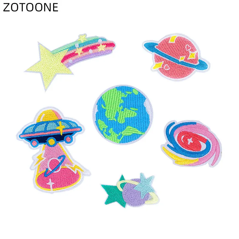 

ZOTOONE Rainbow Planet Patch Iron on Stripes Patches for Clothing Jeans DIY Badge for Kids Sew on Stickers Clothes Applique G