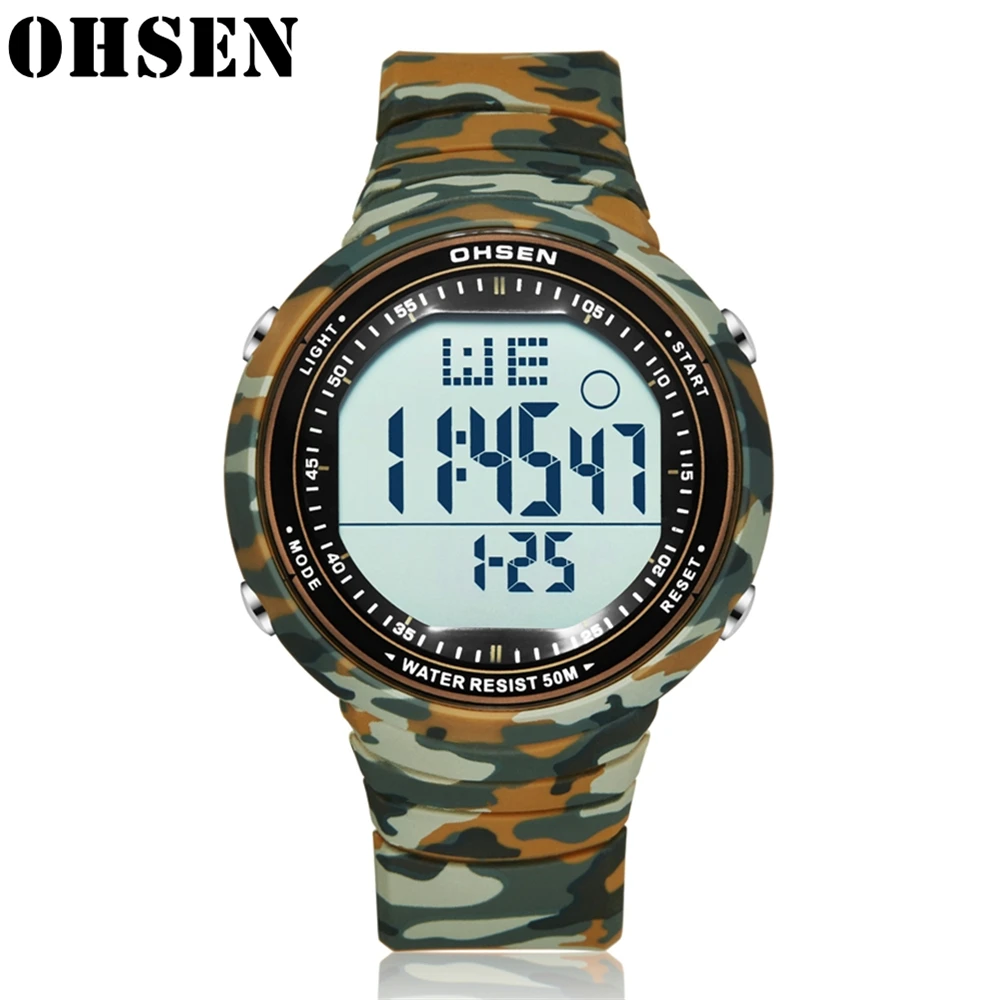 Модные камуфляжные спортивные часы OHSEN мужские военные будильник противоударные