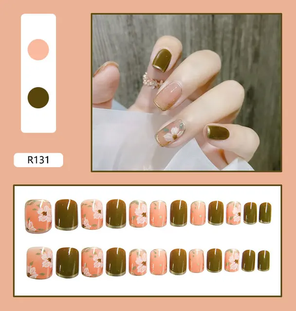 24 Sheet/Set Cute Face Fake False Nail Tips Grid Round Full Cover Glue Manicure Makeup New Design Pure Art Nail Stickers R131