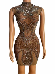 Handmade  Pearls Crystal Rhinestone  Wedding Dress Festival outfit Aniversary Birthday See through naked Sexy sleeveless Dance