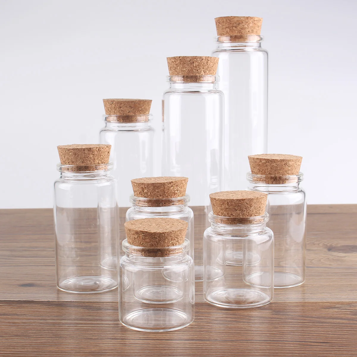 6 pieces/lot 50ml 60ml 80ml 100ml 120ml 150ml 200ml 240ml Glass Bottles With Cork Stopper Wishing Bottles For Wedding Favors 4