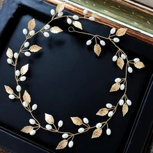 Свадебный головной убор ручной работы с жемчугом, головной убор с золотыми листьями, аксессуары, головной убор, украшения для невесты