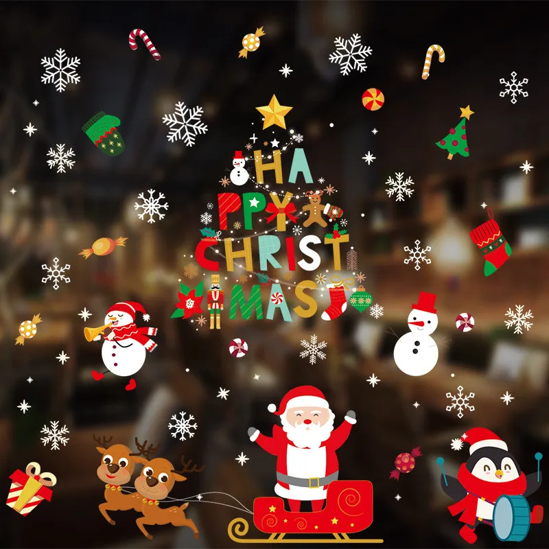 Веселые рождественские настенные наклейки на окна, стеклянные праздничные настенные наклейки, настенные панно с Санта-Клаусом, Новогодние рождественские украшения для домашнего декора - Цвет: style 16