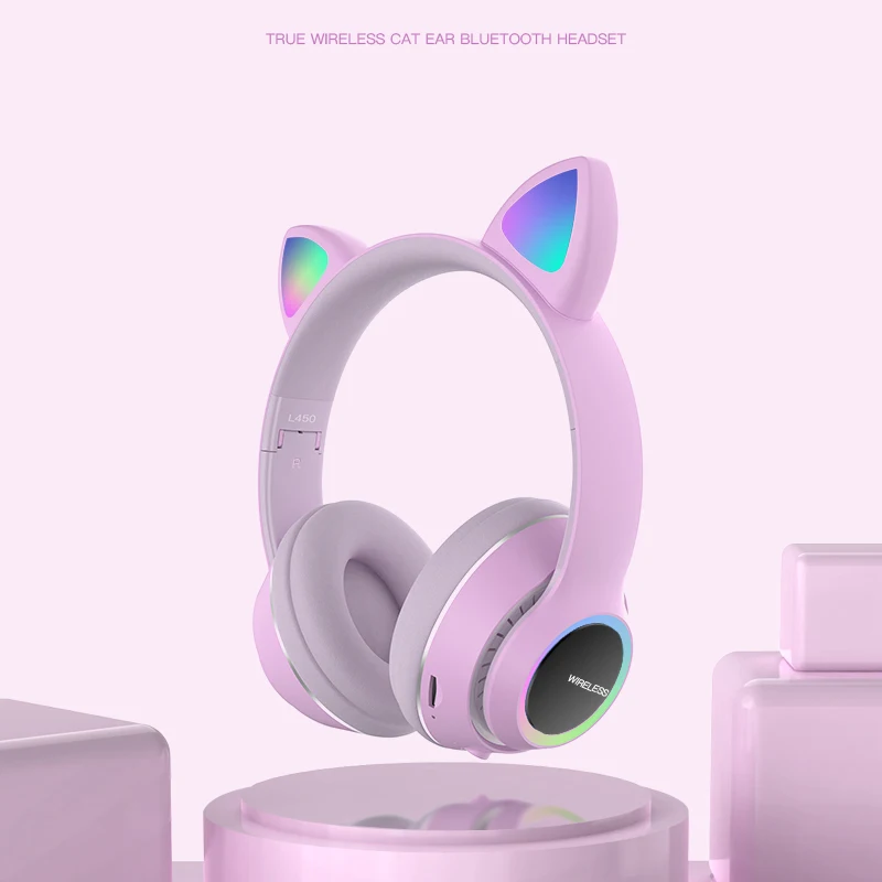 Fone de Ouvido de Gato Crianças com Fio V5.0 sem Fio Fofo Bluetooth Microfone Dobrável Cartão tf Jogo Estéreo Menina - Image 2