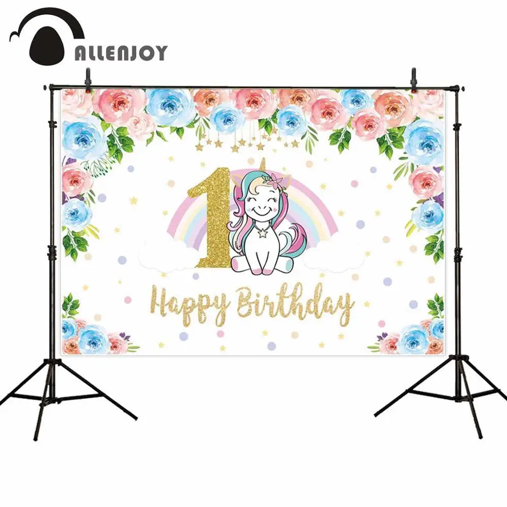 Фотофон Allenjoy радуга цветы с блестками clound Единорог фотозона для первого дня