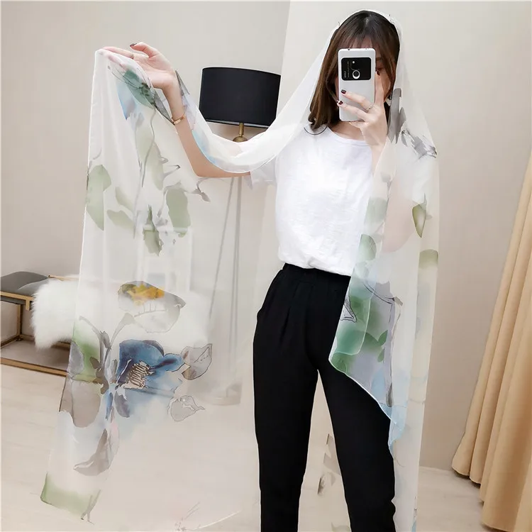 J1138 цветочный принт шарфы повседневные длинные мягкие обёрточная бумага шелковый шарф женский весна лето девушки элегантный дамы Бохо пляж шаль