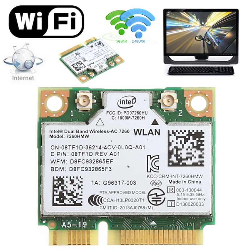 

Dual Band Bluetooth 4.0 Wireless Mini PCI-E Card For Intel 7260 AC DELL 7260HMW R9JB