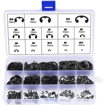 

E-Clip Circlip External Retaining Ring External E-Clip Circlip Ring Assortment Kit (13-Size,400 Pcs,Black)